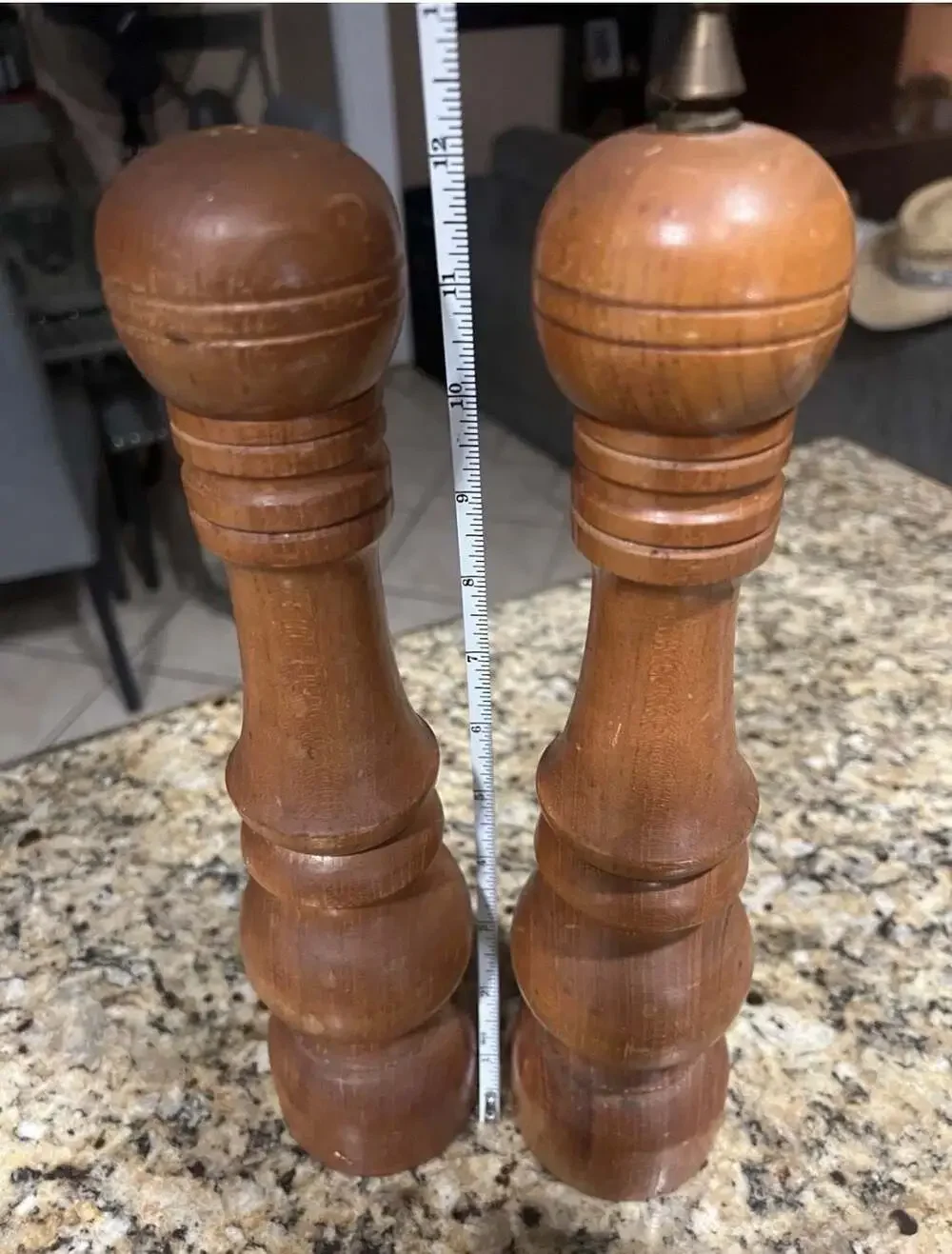 Vintage Mid Century Modern Turned Wood Salt Shaker and Pepper Grinder Mill Set